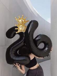 1/2 个 40 英寸超大皇冠数字气球，黑色数字铝箔气球配迷你金色皇冠，适合 1-10 岁、16 岁、18 岁、20 岁、21 岁、25 岁、30 岁、35 岁、40 岁、45 岁、50 岁、55 岁、60 岁生日