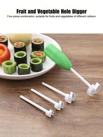 8st / 4st, Gurka Sushi Roll Tool Set, Grönt handtag, 4 storlekar utbytbart spiralknivshuvud, Skapa perfekt form Grönsakssushirulle, Fruktkärna, Grönsakskärna, Multifunktionell Fruktkärna Grävmaskin, Kreativ Grönsaksgrävmaskin, Borttagning av Grönsakskärna, Fruktkärna Borttagning Köksredskap, Kök Små Verktyg - Gurka Sushi Roll Tool - Gurkrulle - Sushi grönsaksmjukgörare - DIY Sushi Tool -