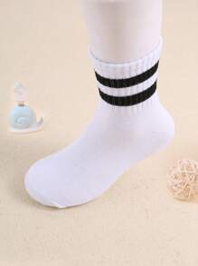 10 Pairs Of Kids' White Classic Striped Stretch Socks Are Casual And Comfortable For School Wear And Sports,Deodorant Sports Socks Children's Socks Unisex Teenagers Socks White