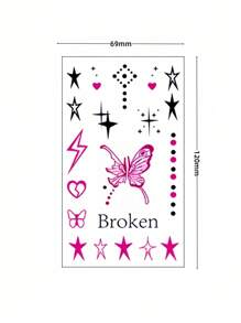 5 Blatt Y2K Tattoos, sexy temporäre Tattoos, Fingertattoos für Frauen, wasserfeste realistische mehrfarbige Tattoo-Aufkleber im Punk-Stil mit rosa Rose, Schmetterling, rotem Herz, Spinne und Schleife für Partys, Dates, Musikfestivals