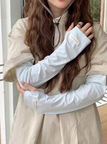 1 双女士轻质冰丝防紫外线防晒袖套宽松长款手套，适合夏季驾驶 - 純色冰袖 - 查看 17