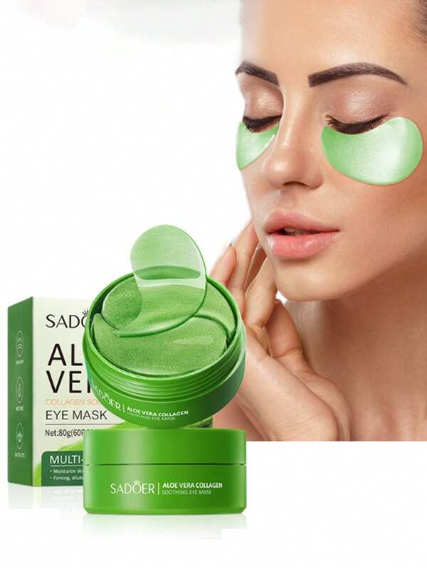 1 Box Aloe Vera & Collagen Eye Mask, Soothing Eye Patch To Improve Dryness, Moisturize, Reduce Dark Circles And Wrinkles, 80g