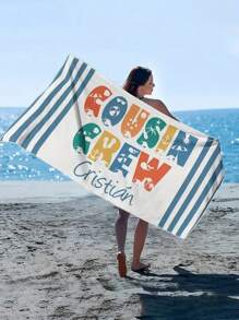 1 Personalized Beach Towel With Interactive Green Background Design. You Can Customize Your Name On It. Perfect For The Beach, Poolside And Beach Vacation. It Is A Great Gift For Her, Him, Mom, Dad, Boyfriend