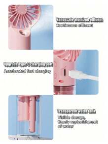Portable Handheld Mist Fan, Mini Cooling Fan With Spray Function, Lightweight & Quiet, Suitable For Indoor And Outdoor Use, Black/Pink/White, Handheld Fan, Essential For Holidays - Multicolor - View 3