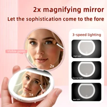 2X Magnifying Lighted Makeup Mirror, 3 Brightness Levels, Portable Foldable Round LED Mirror, Single-Sided 2X Magnification, Mini USB Rechargeable Illuminated Mirror, Unique Gift For Men And Women - Pink - View 4