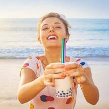 3/5/8 Stück Premium Metall Smoothie Strohhalme und Reinigungsbürste, 0,5 Zoll extra breite Edelstahl Trinkhalme für Milchshakes/Bubble Tea/Smoothies, Party Zubehör, spülmaschinenfest, Schulmaterial - Mehrfarbig - Übersicht 8