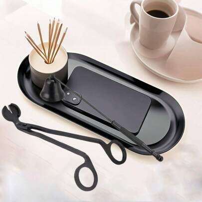 2件或3件套黑色银色蜡烛烛芯修剪器和灭烛器工具套装，超大不锈钢托盘可放置多支蜡烛 - 婚礼/派对装饰必备（活动策划师和新娘），金属不锈钢蜡烛配件剪刀，蜡烛配件套装，送给蜡烛爱好者的礼物，生日毕业礼物