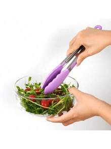 1 件 9 英寸硅胶厨房钳，不锈钢带尼龙头，适用于烹饪、烧烤、厨房用具、户外露营野餐、炊具烧烤工具配件，颜色随机