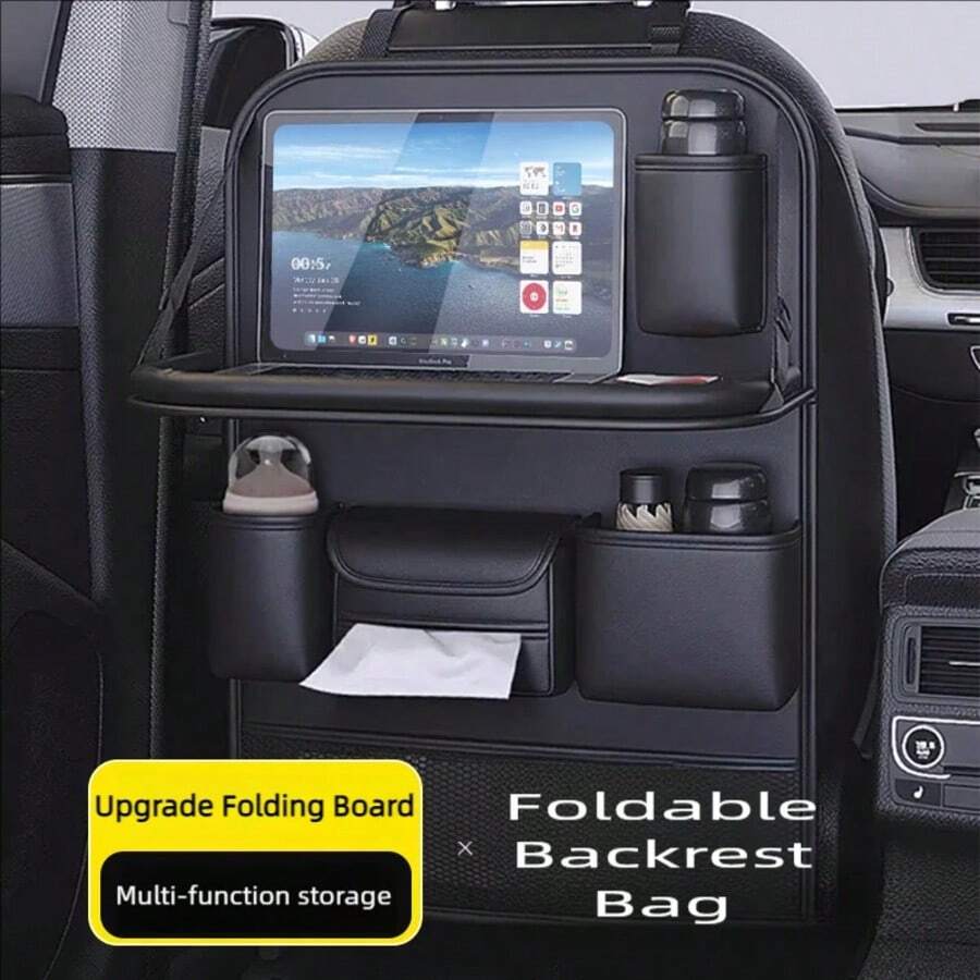 Car Seat Back Storage Bag Hanging Bag Car Front Seats Rear Seats Storage Rack Small Table Board Car Interior Artifact Summer Storage Organizer Gift - Black - View 1