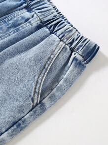 1pc Tween Girls' Straight-Leg Jeans, American "The Blue Butterfly" Design, Autumn/Winter - Light Wash - View 4