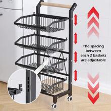 Snack Cart With Wheels 4-Tier Adjustable Fruit Rack Fruit Vegetable Basket Cart Metal Wire Storage Cart Rolling Pantry Utility Kitchen Cart - Black - View 7