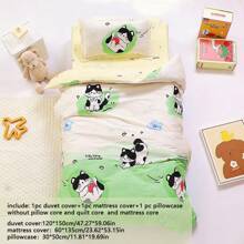 3pcs/Set Cartoon Bear & Dinosaur Printed Bedding Set, Tropical Rainforest Style, Suitable For Nursery, Kindergarten Nap Mat, Children's Bedroom, Includes 1 Duvet Cover (47*59in), 1 Pillow Sham (23*53in), 1 Pillowcase (11*19in) (Without Filler)