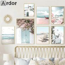 1pc/3PCS Wall Arts Posters Frameless/Framed Travel Flower Beach Landscape European Building Wall Art Canvas Painting Nordic Poster And Print Modern Pictures Living Room Home Decor Coastal Decor Coastal Decor Beach Decor ,Wall Art With Frame