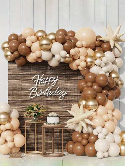 132pcs Brown, Beige, Golden Latex Balloon Garland Kit, Suitable For Birthday, Gifts, Weddings, Valentine's Day, Anniversary, Graduation Party Decor