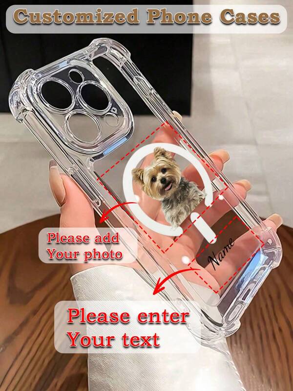 1pc Customized Magnetic Wireless Charging Phone Case With Personal Photo & Signature Design, Anti-Drop, Suitable For 16 Pro Max/16 Pro/15 Pro Max/14 Pro Max/13 Pro Max/11, A06/A15/A35/A54/A55/S23/S23 FE/S24, Fashion, , Cute Design, Can Provide Pet, Portrait Etc. For Daily Use, Gift, Commemoration