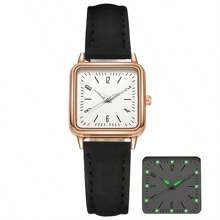 Square Ladies' Luminous Watch Simple & Delicate Women's Quartz Watch Women's Fashionable Simple Square Dial Wristwatch With Numerical Markers And Leather Strap Suitable For Daily Wear And Suitable For Birthday Gift, Anniversary Gift