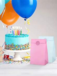 12个装 8英寸马卡龙彩色纸质派对礼品袋，粉彩色纸质礼品袋，彩色糖果纸袋，彩虹礼品袋，带提手彩色礼品袋，小号带提手纸袋，马卡龙彩色礼品袋，高品质可重复使用礼品袋 - 彩色 - 查看 6