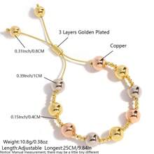 1 szt. Miedziano-złota regulowana bransoletka z koralików z zawieszką w kształcie serca, prosty styl hip-hopowy, zdobiona sztucznymi perłami, odpowiednia do codziennego noszenia przez kobiety, biżuteria na każdą porę roku