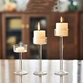 Porte-bougie en verre soufflé à la main - Bougeoir élégant de style européen, convient pour les dîners romantiques et les accents de décoration , mariage