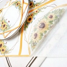 100/60/20pcs 13 * 13 Inch Disposable Party Floral Pattern Napkins With Yellow Border Butterfly Sunflower Pattern, Used For Birthday Parties, Family Gatherings, Wedding Banquets, Hotel And Restaurant Decoration Paper