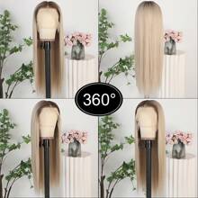 13X6 Platinum White Synthetic Lace Front Wigs 28 Inch Pre Plucked Long Straight Hair Wigs Glueless White Wigs Heat Resistant Fiber Hair Natural Halloween Wigs Platinum Blonde Lace Front Wigs For Women For Daily Christmas Party Cosplay Use - 漸變金色 - 查看 7