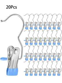 20Pcs/10Pcs/5Pcs Simple Stainless Steel Hook Clip, Multifunctional Single Hook Clip For Pants, Skirts, Drying Windproof Hook Clip, Household Space Saving Organizer For Bedroom, Closet, Wardrobe, Home, Dorm