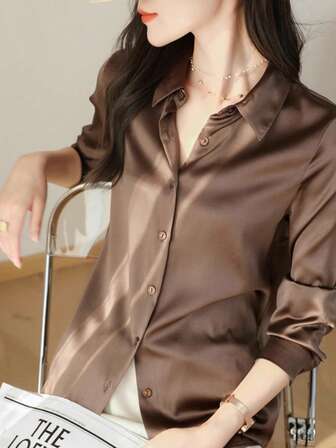 Women's Solid Color Long Sleeve Single-Breasted Casual Commuter Shirt