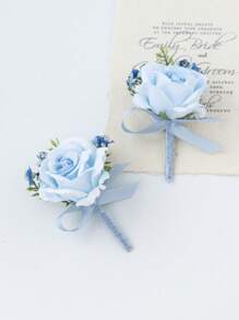 2/4/6pcs Set Artificial Rose Boutonniere For Men, Suitable For Bohemian Style Weddings, Formal Occasions, Anniversaries And Other Events