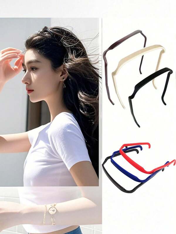 3pcs/Set Solid Color Casual ABS Square Hair Hoops Invisible Fixed Hairpins Headbands, Stylish Design With Versatile Color & Style Options For Elegant Pairing,Women Accessories,Hairband,Hair Hoop