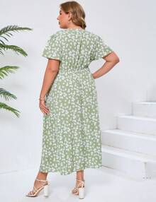 GoyRrbay Womens Plus Size Summer Dresses Short Sleeve Wrap V Neck Floral Formal Maxi Wedding Guest Long Dress With Belt - Hồng - Xem 4