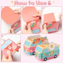 12/24 piezas Cajas de favores para fiesta con diseño retro Autobús de la paz hippie como centro de mesa - Decoraciones para fiesta de cumpleaños hippie con símbolos de paz, margaritas y arcoíris - Multicolor - Ver 8