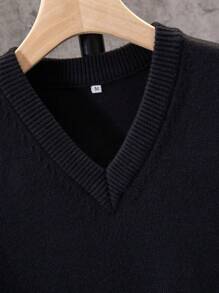 Men's Knitted Casual Loose Fit Sleeveless Sweater Vest - Black - View 6