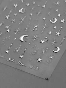 1张金色月亮星空闪亮美甲贴纸，3D立体流星美甲贴花DIY装饰，Y2K风格美甲贴纸美甲用品美甲贴纸 - 金色 - 查看 4