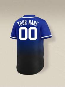 Customized Name & Number Heat Transfer Lightweight Baseball Jacket | Personalized Men's Short Sleeve Button-Up Training Top | Sweatshirt Sports - Blue - View 3