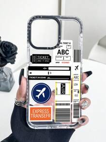 1pc Fashionable Transparent Airplane Ticket Print Anti-Drop Phone Case, Compatible With Iphone11 12 13 14 11Promax 12Promax 13Promax 14Promax XR 15 15PRO 15PROMAX 16 16PRO 16PROMAX Waterproof Shockproof Scratch Resistant - Multicolor - View 2