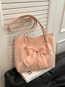 A Bow Large-Capacity Bag Women's Versatile Tote Bag 2025 New Niche Popular Class Commuter Shoulder Bag, Holiday Gift, Leisure Shopping Handbag