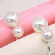 10/50/100pcs Artificial Metal Pearl Napkin Rings, Gold & Silver Napkin Holders, Tabletop Napkin Clips, Suitable For Wedding Party, Home Dining Table Decor - Multicolor - View 4