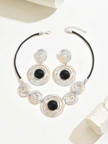 3pcs/Set Geometric Circle Spiral Pattern Acrylic Jewelry Set - Silver - View 2