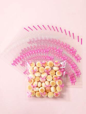 50/100 件粉色蝴蝶结自封礼品袋、储物袋、礼品包装用品、派对礼品、便携式塑料礼品袋、生日装饰、婚礼装饰、新娘送礼会装饰、派对装饰用品、宝贝送礼会装饰、性别揭示装饰、桌面装饰、生日礼物