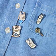 5pcs/Set Unique Imported American Coffee Logo Badge, Creative Cartoon Decoration Metal Brooch For Coat, Sweater