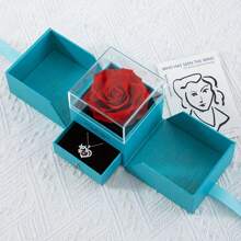 Blue Soap Rose Exquisite Gift Box, Paired With A Heart-Shaped Four Butterfly Pendant Necklace, Suitable As A Love Gift For Mothers, Lovers, Girlfriends, Suitable For Valentine's Day, Christmas, Mother's Day Gifts, Give Her A Surprise