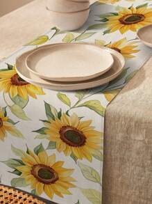1pc Vintage Sunflower Printed Table Runner, Polyester Floral Home Kitchen Dining Room Decor, Rustic Indoor Outdoor Party Supplies