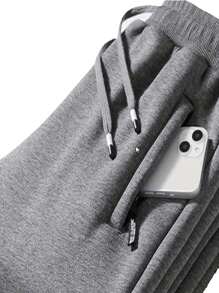 Men's Loose Casual Sports Pants, Soft Fabric, Side Zipper Pockets, Drawstring Waist, Solid Color, Suitable For Outdoor Wear All Seasons, Valentine's Day Gift - Grey - View 2