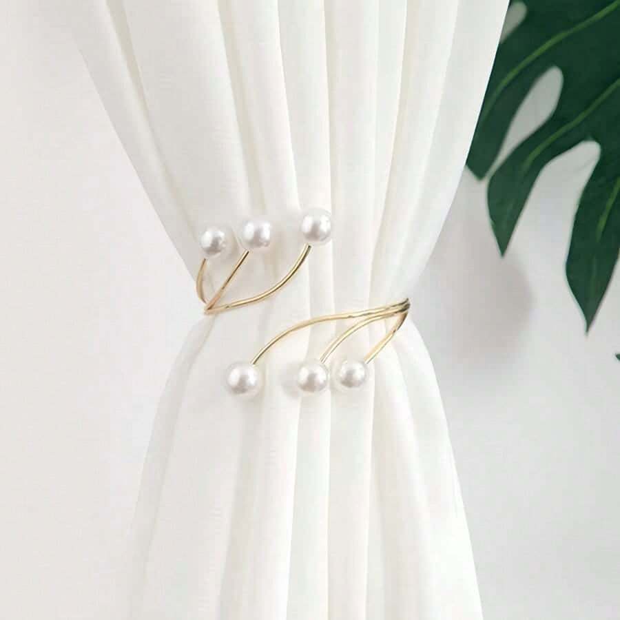 1pc Premium Pearl Alloy Curtain Clip, No-Drill Window Curtain Tie-Back - Multicolor - View 1
