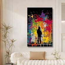Framed Abstract Graffiti Ba Nksy Wall Art - Colorful Men Canvas Print Picture For Living Room Decoration, Modern Street Pop Art Painting,  Artwork Cool Graffiti Poster For Bedroom Wall Decor Poster