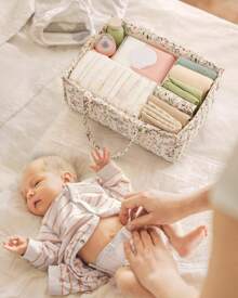 1pc Floral Diaper Caddy Organizer, Stylish Nursery Storage Basket - Gift For Baby Shower, Baby Registry Must Have, Newborn Essentials - Baby Caddy Organizer(Flower Prints In Randomized Positions) - Pastoral Daisy - View 3
