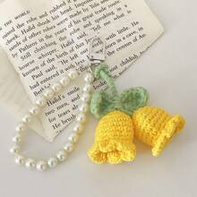 1pc,Charming Crochet Floral Keychains With Pearl Beads ,Woolen Crochet Lily Of The Valley Flower Keychain -Bag Decorative Buckle And Backpack Pendant- Ideal For Bags, Purses & Gifts, Perfect For Mother'S Day, Gift Item|Whimsical Accessory|Durable Zinc Alloy - Pink - View 23