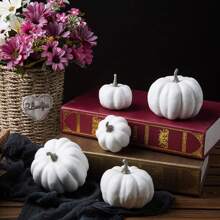 12Pcs Halloween Pumpkin, Halloween Pumpkin Simulation Decorations, Scene Setting, Atmosphere Decoration Props, No Candy Or Mischief, Decorative Pumpkins, Indoor Halloween Decorations, Outdoor Pumpkins On The Porch - White - View 2