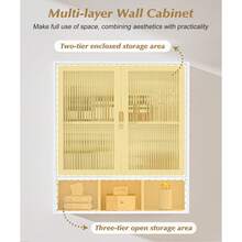 Bathroom Wall Cabinet Over The Toilet Storage Shelf Bamboo Medicine Organizer With 2 Frosted Doors Open Compartment Space Saver For Small Bathrooms Magnetic Closure Easy Assembly Dustproof Upper Storage Bamboo MDF 23.2x8.7x26 Inches