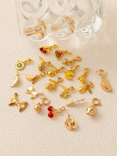 1 Stück süßer Sommer-Stil Wassermelone Zitrone Kirsche Erdbeere Frucht-förmiger Anhänger, DIY Halskette Armband Accessoires, 18 Karat Vergoldung, Geschenk für Ehefrau und Mutter